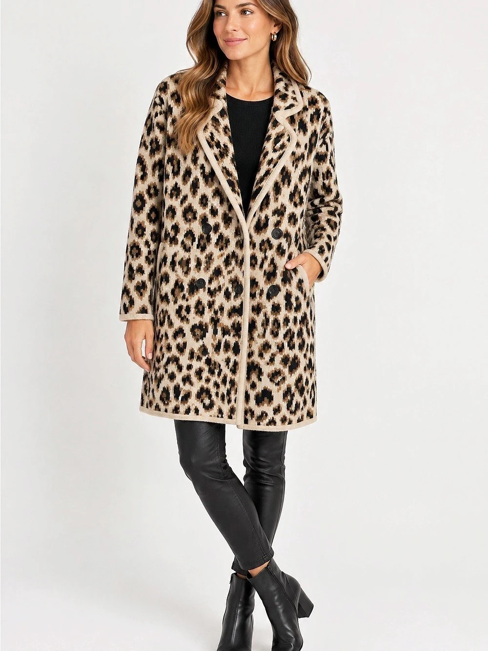 J.Crew Leopard Print Sweater Coat Cardigan XXS Double Breasted Merino Wool Blend